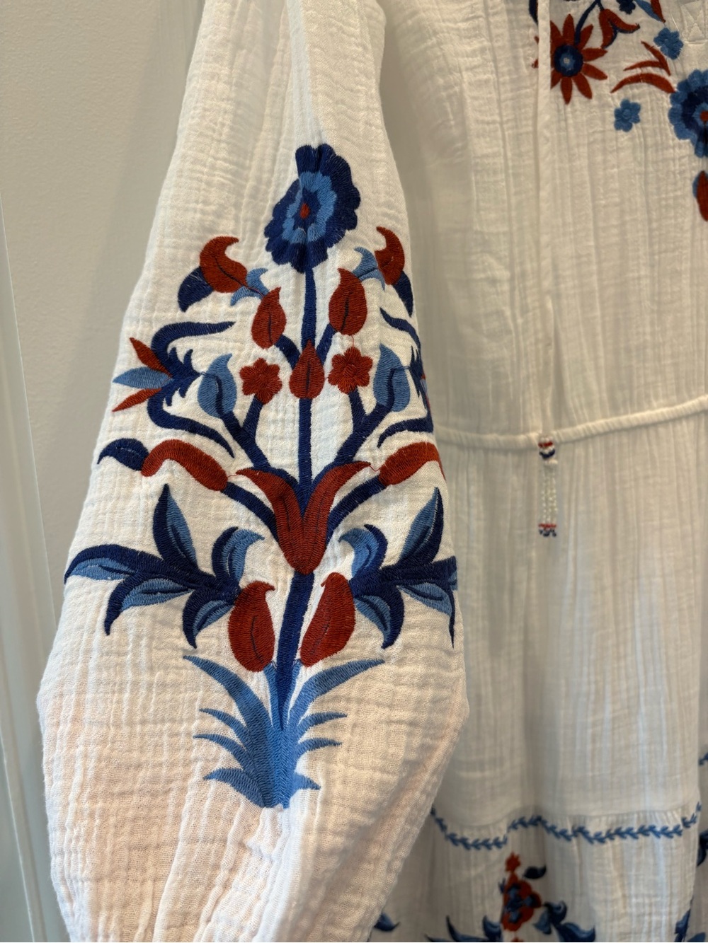 Soft Surroundings White Embroidered Midi Dress Boho 4th of July Americana - Picture 9 of 16